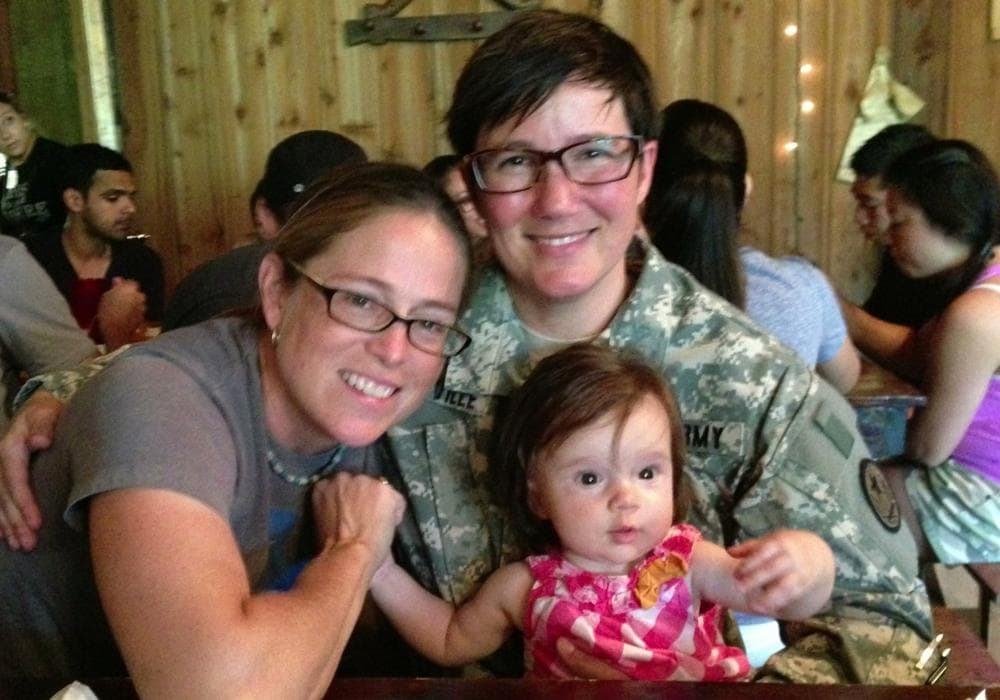 Alicia Butler, left, is married to Judith Chedville, right, a first lieutenant with the Texas Army National Guard. They are pictured with their daughter Jordan. (Courtesy of Alicia Butler)