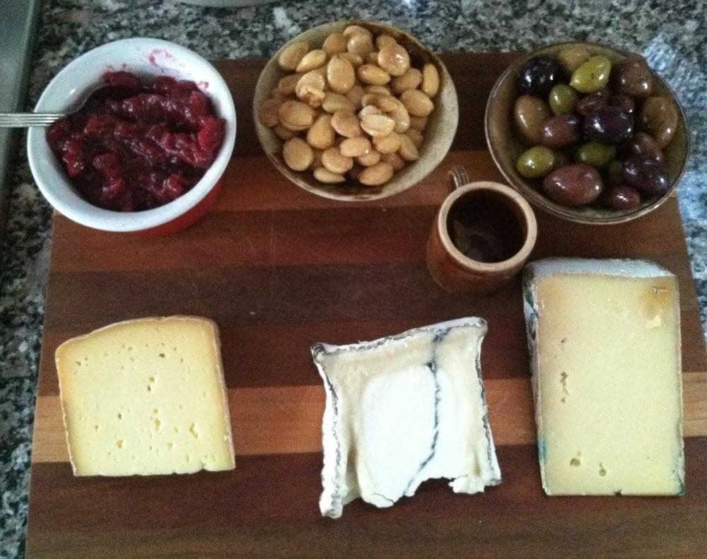 Kathy Gunst serves leftover cranberry sauce with a cheese plate. (Kathy Gunst/Here &amp; Now)