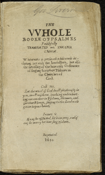 Title page of Bay Psalm Book in the Library of Congress. (Wikipedia)