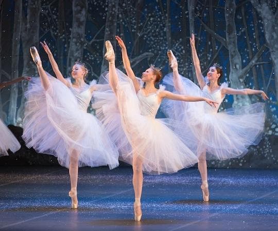 Dawn Atkins, Lauren Herfindahl and Ekaterine Chubinidtze in Boston Ballet&#039;s &quot;The Nutcracker.&quot; (Rosalie O&#039;Connor)