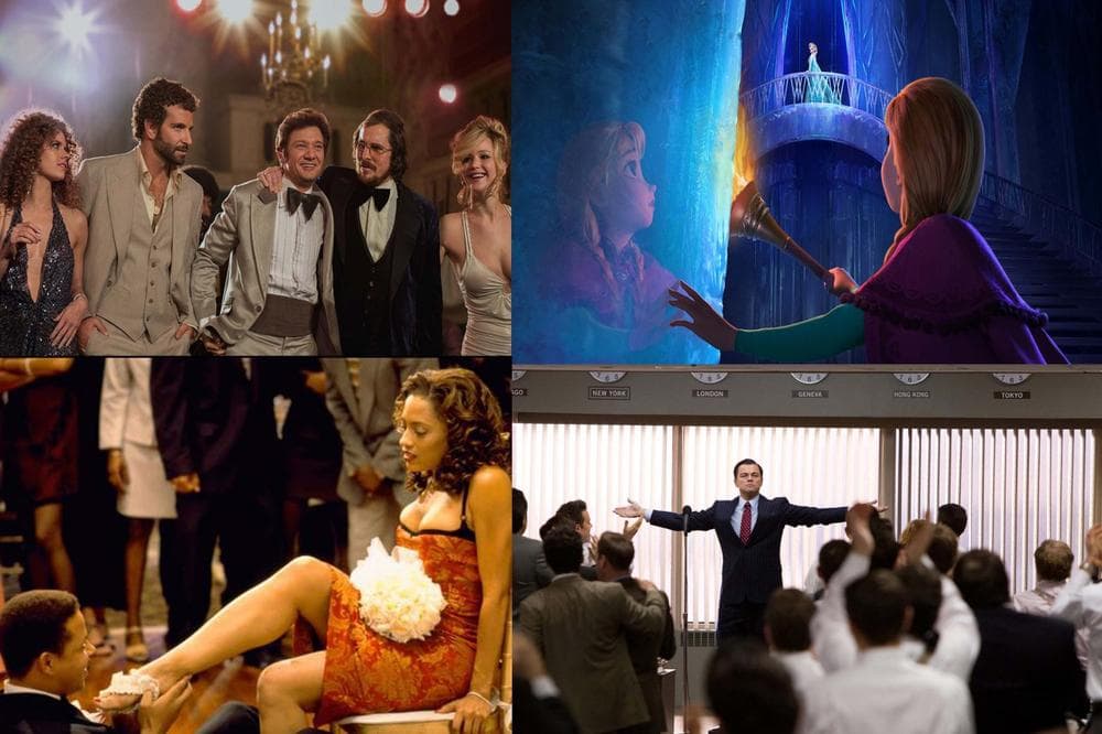 Stills from the upcoming films &quot;American Hustle,&quot; &quot;Frozen,&quot; &quot;The Best Man Holiday&quot; and &quot;The Wolf of Wall Street.&quot; (Clockwise from top left, courtesy Sony Pictures, Disney Pictures, Universal Pictures and Paramount Pictures)