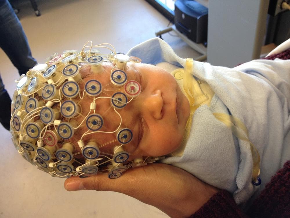 Babies' brain activity was measured while they slept. (Photo courtesy universite de Montreal)