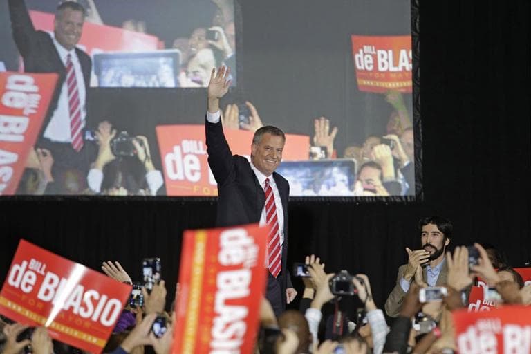 Mayor-elect Bill de Blasio waves to supporters after he was elected the first Democratic mayor of New York City in 20 years in the Brooklyn borough of New York, Tuesday, Nov. 5, 2013.  (AP)