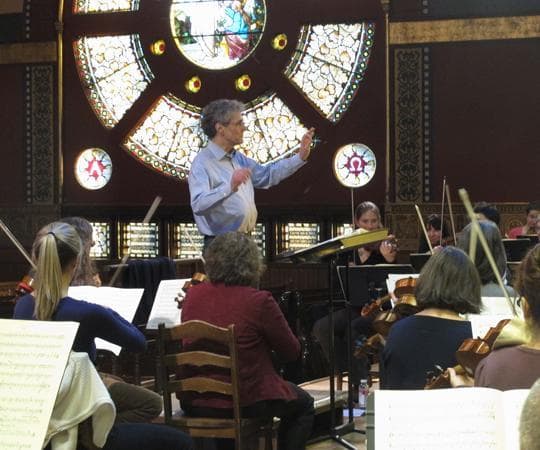 Boston Baroque rehearses at the First Baptist Church in Newton Centre. 