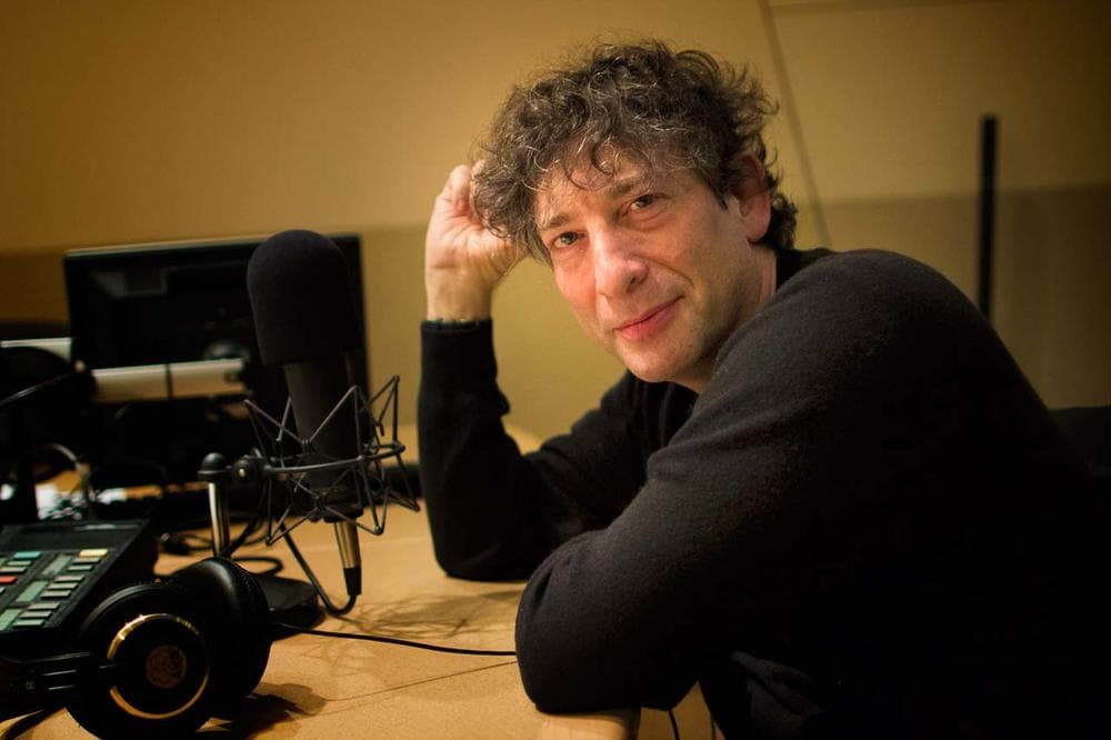 Neil Gaiman in the On Point studios. (Jesse Costa / WBUR)