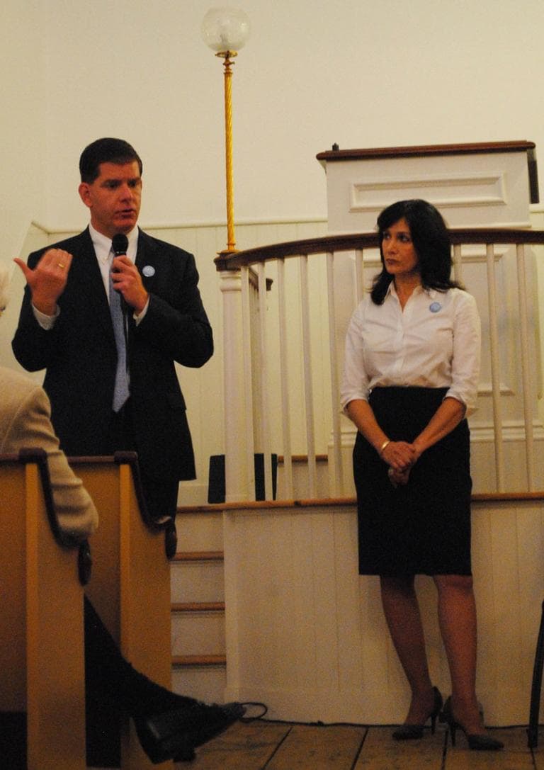 Marty Walsh speaks at a Create the Vote forum moderated by Joyce Kulhawik at the African Meeting House of the Museum of African American History in Boston on Oct. 18. (Drew Esposito/MassCreative)
