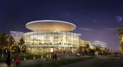 A rendering of the proposed Mohegan Sun casino at Suffolk Downs in Revere.