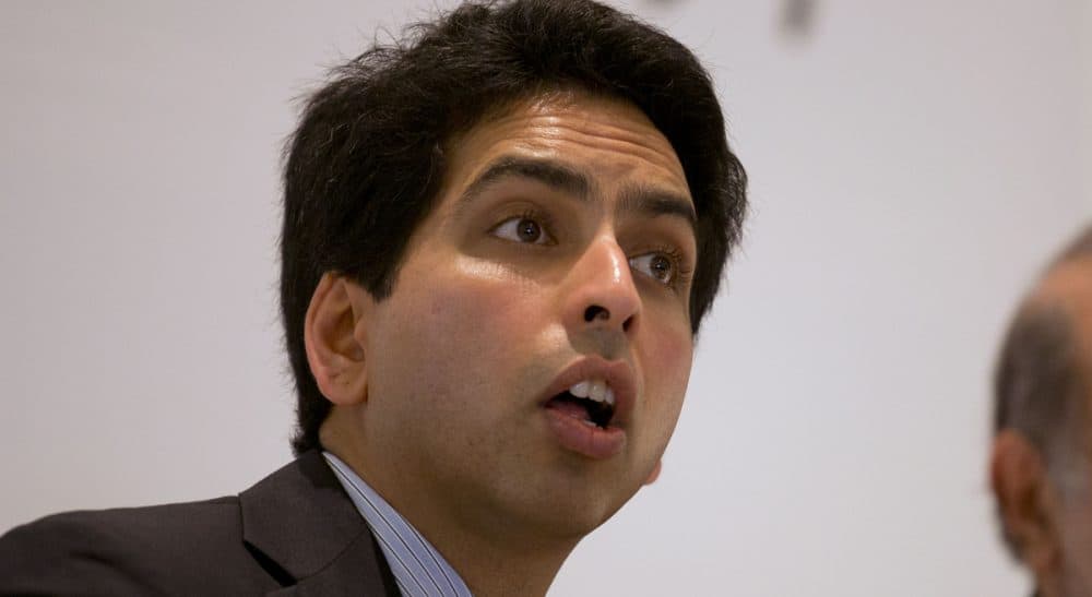 American educator and entrepreneur Salman Khan pictured in 2013.  Khan, a former hedge fund analyst, launched his academy in 2008 to provide free classes to anyone, anywhere. The nonprofit provides free educational content globally in areas of math, finance, history and art. (Dario Lopez-Mills/AP)