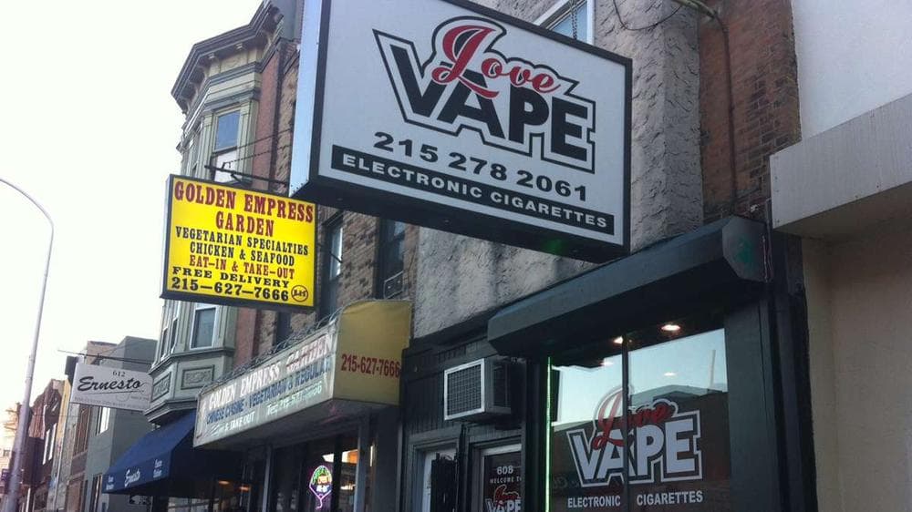 Love Vape at Fifth and South streets sell electronic cigarettes, e-liquids, cartomizers, atomizers, and other accessories for vaping (Elizabeth Fiedler/WHYY)
