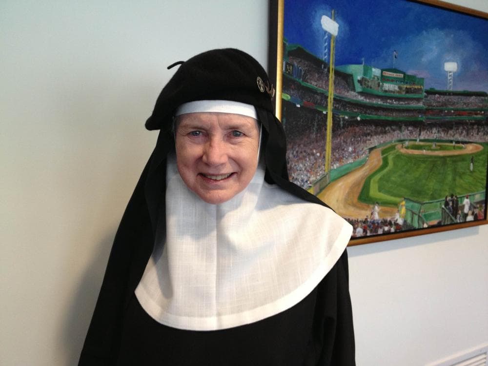 Mother Dolores Hart at Here &amp; Now studios. (Rachel Rohr/Here &amp; Now)