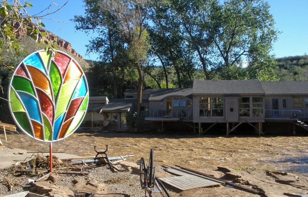 Artist John King took this photo of his property in Lyons, Colo., during the flood. King lost part of his house, his workshop and all of his tools. (John King)