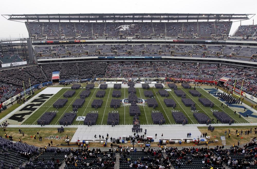 Army Cadets march onto the filed before an NCAA college football game between the Army and the Navy Saturday, Dec. 8, 2012, in Philadelphia. (Matt Rourke/AP)
