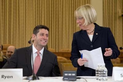 In this Nov. 13, 2013 file photo, House Budget Committee Chairman Rep. Paul Ryan, R-Wis., left, and Senate Budget Committee Chair Sen. Patty Murray, D-Wash., arrive at a Congressional Budget Conference on Capitol Hill in Washington. The two Congressional leaders are said to be close to finalizing a two-year budget plan. (AP)