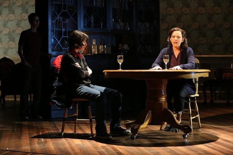 Judy Kuhn (right) sings of her heartbreaking relationship with her gay husband in &quot;Fun Home.&quot; Beth Malone (rear) and Alexandra Soccha as Alison Bechdel at different ages listen. (Joan Marcus)