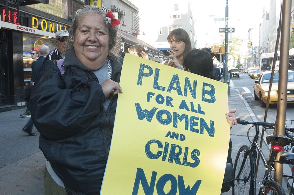 A woman at a flash mob protest demands better access to the morning after pill (lalvanova/Flickr)