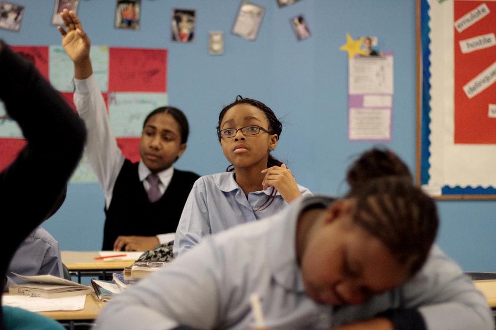 Students at Roxbury Prep Charter School, which is known for its high achievement test scores,  in 2011. (Jesse Costa/WBUR)