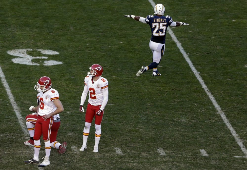 The San Diego Chargers advanced to the playoffs after Ryan Succop (left) missed a field goal. But the NFL later admitted an illegal San Diego formation should have given Succop another kick. (Gregory Bull/AP)