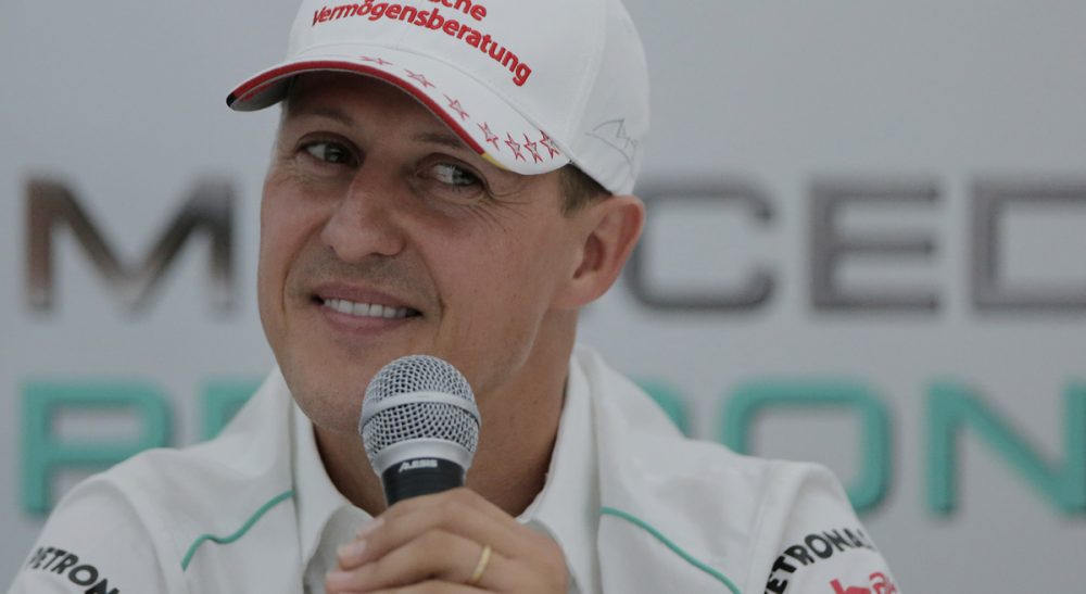 Michael Schumacher pictured in 2012. The seven-time Formula One champion was hospitalized with a head injury Sunday Dec. 29 2013, after a skiing accident in the French Alps. The French Mountain Gendarmerie said Schumacher was wearing a helmet when he had a hard fall at the Meribel resort and that he sustained a &quot;relatively serious&quot; head injury.  (Itsuo Inouye/ AP file)