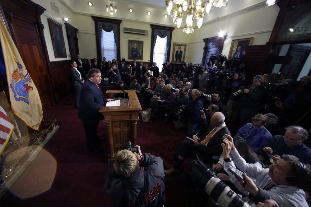 New Jersey Gov. Chris Christie speaks during a news conference Thursday, Jan. 9, 2014, at the Statehouse in Trenton, N.J. Christie has fired a top aide who engineered political payback against a town mayor, saying she lied. (Mel Evans/AP)