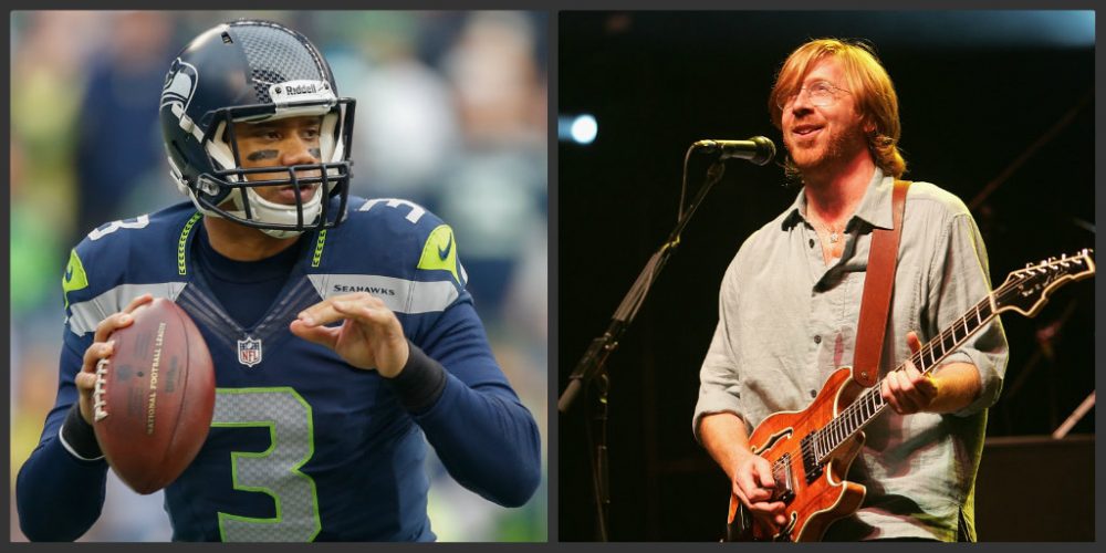 Seattle Seahawks quarterback Russell Wilson and Phish lead singer Trey Anastasio have collided thanks to a single word. (Otto Greule Jr./Getty;Scott Gries/Getty)