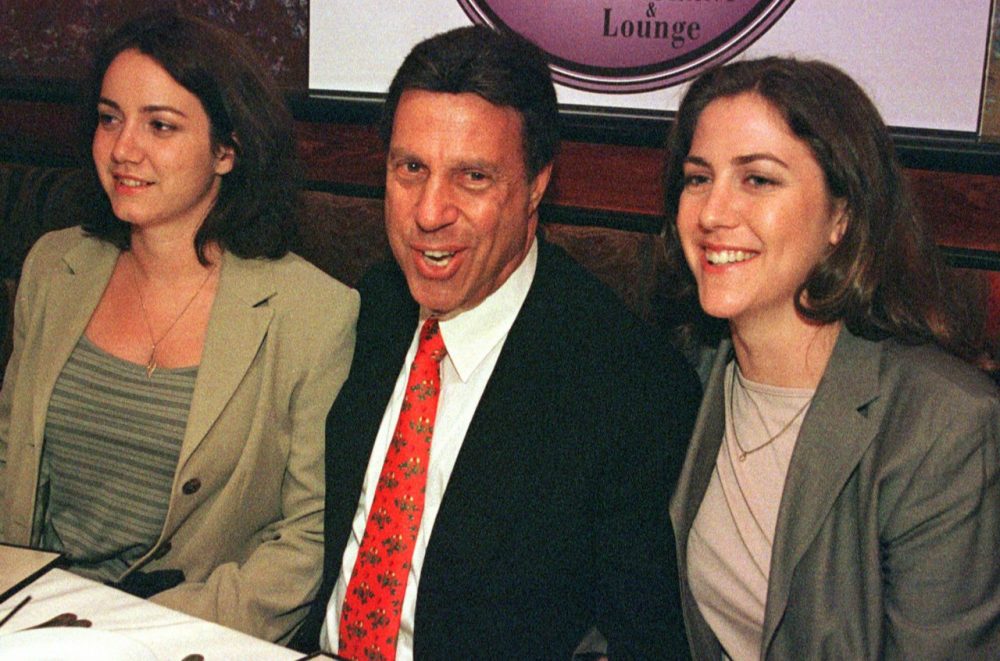 Stephen Fagan, center, smiles as he sits with his daughters, Rachael Martin, left, and Lisa Martin, right, to have dinner at a Boston restaurant, Friday, May 28, 1999. Fagan was arrested for abducting his daughters from their mother's custody 20 years earlier. His daughter stood up for their father, and refused to meet their mother. Their story inspired  James Whitfield Thomson's novel.  (WillIam Plowman/AP)