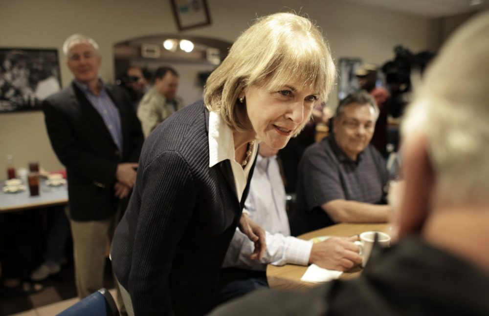Attorney General Martha Coakley greets patrons at Morin's Diner, in Attleboro, Mass., on Sept. 16, 2013, the day she officially launched her campaign for governor. (Steven Senne/AP)