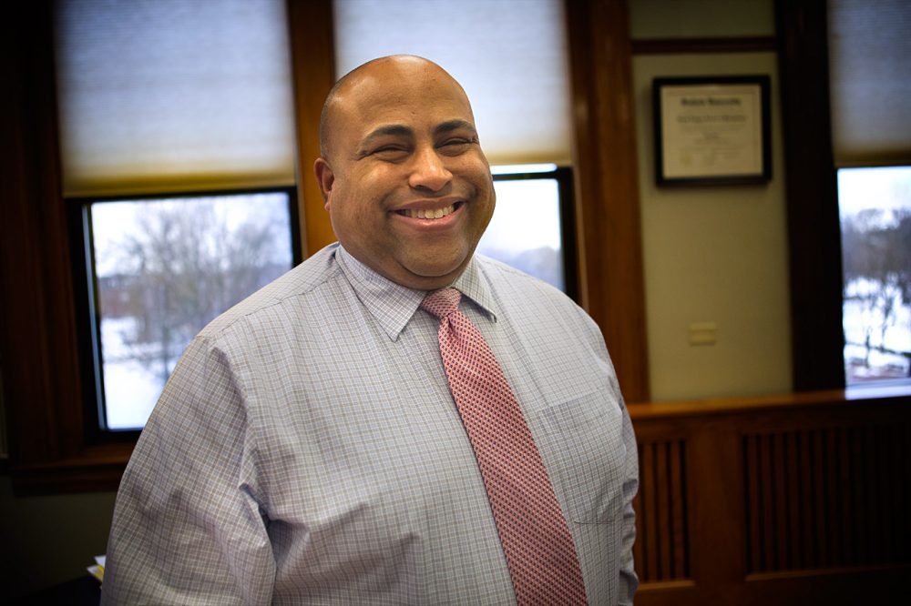 “This is not a pessimist’s job,” says Lawrence Mayor Daniel Rivera, seen in his City Hall office. (Jesse Costa/WBUR)