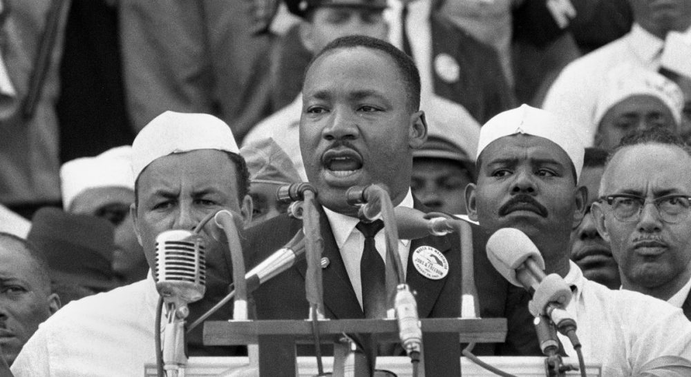 Sharon Brody: It's a cliche --  holidays have lost their meaning and commercialism has taken over. But MLK Day seemed different... until now. In this Aug. 28, 1963 file photo Dr. Martin Luther King Jr. delivers his &quot;I Have a Dream&quot; speech at the Lincoln Memorial in Washington. (AP)