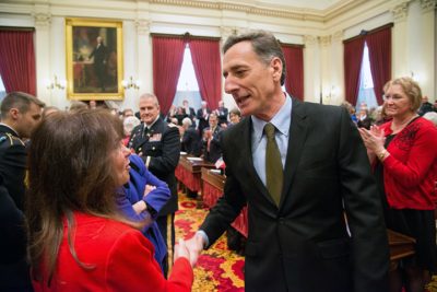 Vermont Gov. Peter Shumlin, right, departs the Statehouse House Chamber after the Governor's State of the State Address in Montpelier, Vt., on Wednesday, Jan. 8, 2014. (AP)