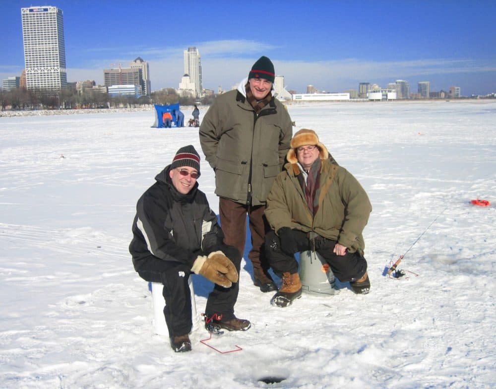 The trip to Milwaukee's new bay is a quick one for three north shore ice fishermen. (Marge Pitrof/WUWM)