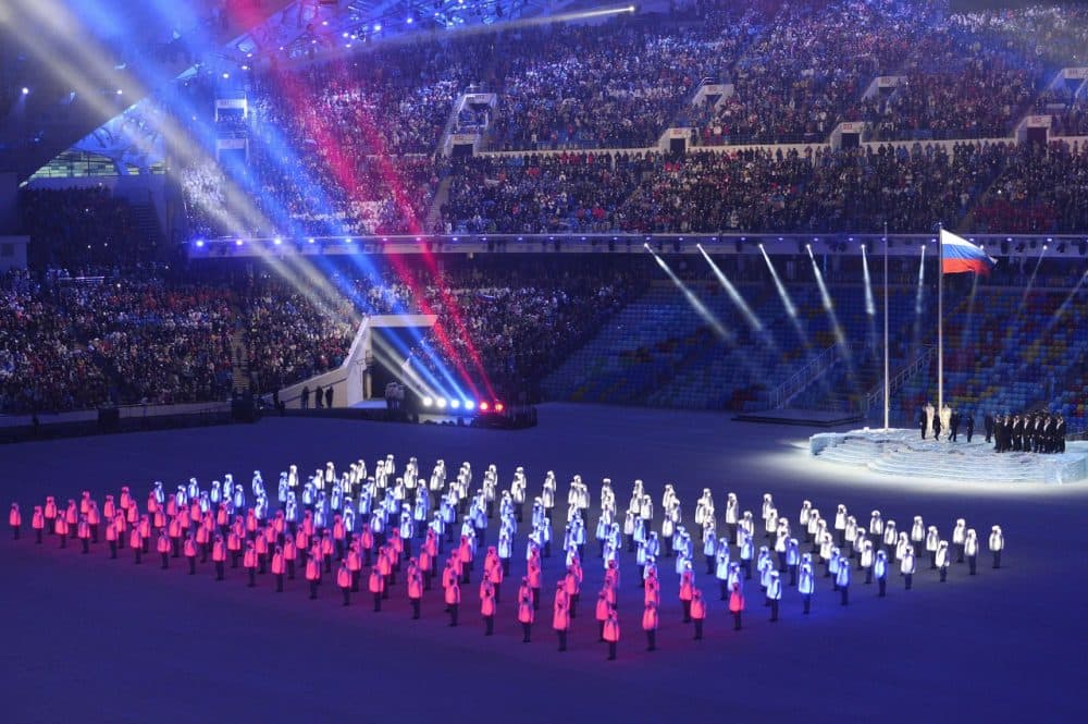 Performers light up as the Russian flag during the Opening Ceremony of the Sochi Winter Olympics at the Fisht Olympic Stadium on February 7, 2014 in Sochi. (Jonathan Nackstrand/AFP/Getty Images)