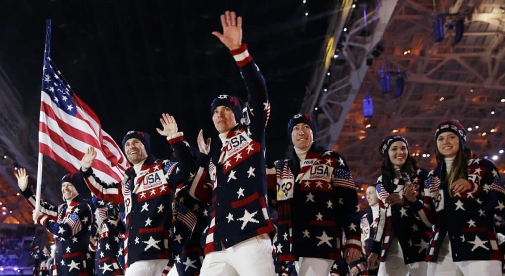 The United States team arrives during the opening ceremony of the 2014 Winter Olympics in Sochi, Russia, Friday, Feb. 7, 2014. (Patrick Semansky/AP) 