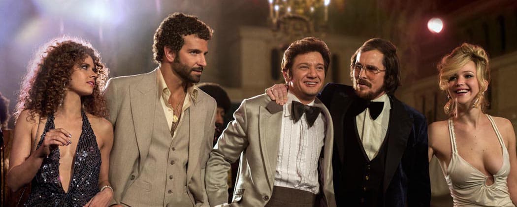 From left, Amy Adams, Bradley Cooper, Jeremy Renner, Christian Bale and Jennifer Lawrence in a scene from &quot;American Hustle.&quot; (AP/Sony)