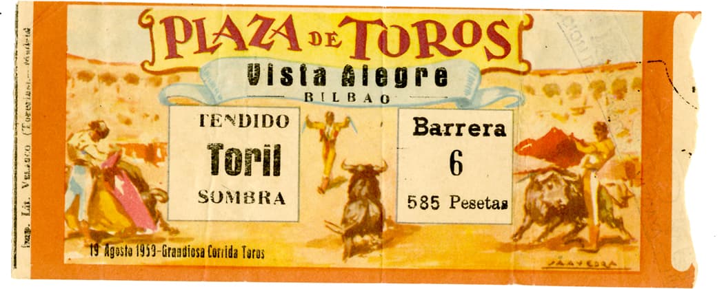 A bullfighting ticket stub, attended by Ernest Hemingway. (Ernest Hemingway Papers Collection, Museum Ernest Hemingway, Finca Vigia, San Francisco de Paula, Cuba)