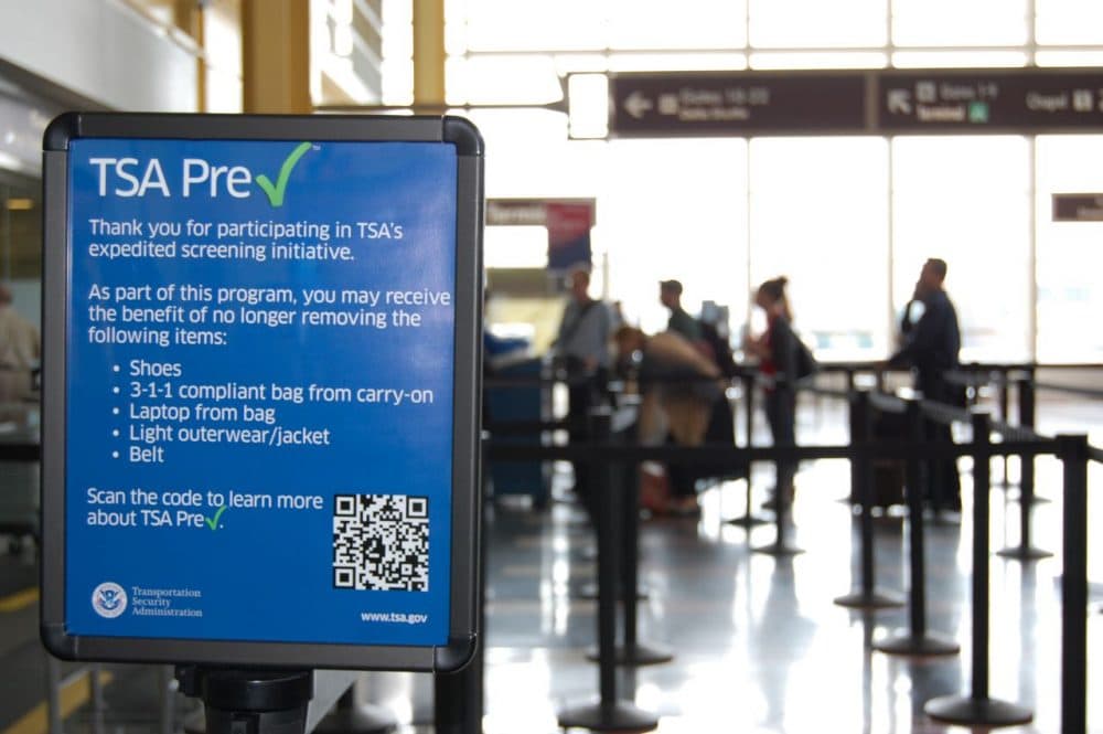This undated image released by the Transportation Security Administration shows a sign promoting the TSA PreCheck program at at Reagan National Airport in Washington. (TSA/AP)