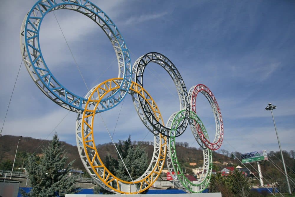 Olympic rings for the 2014 Winter Olympics in the Black Sea resort of Sochi, southern Russia. (AP)