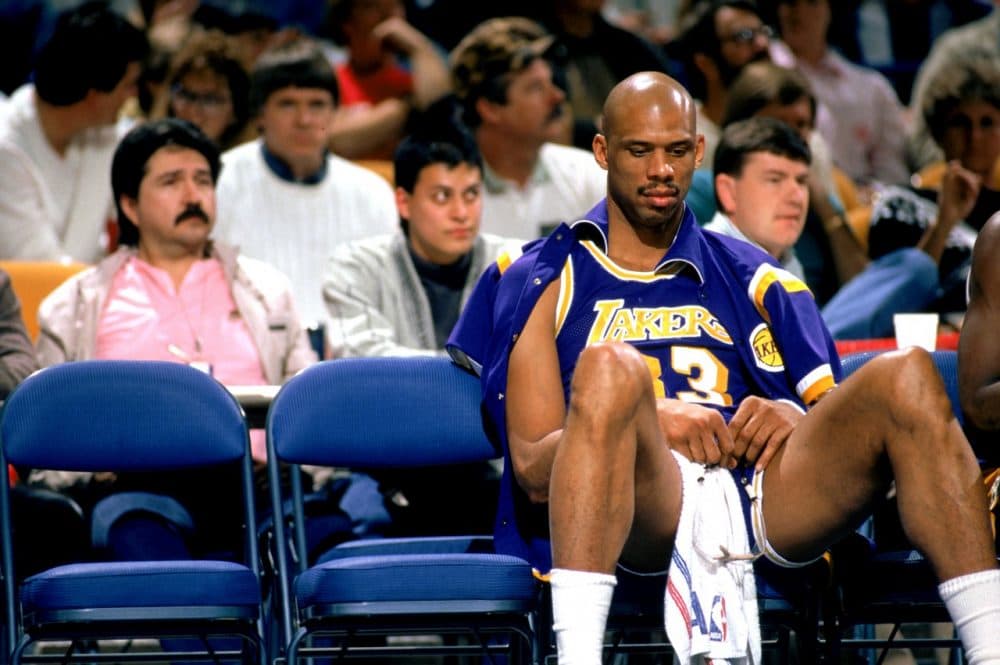 Kareem Abdul-Jabbar has swapped his Lakers uniform for a pilots.(Otto Greule Jr/Getty Images)