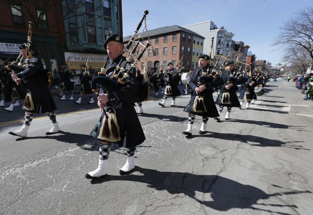 The Boston Police Gaelic Column marches in the annual St. Patrick's Day parade in South Boston. (Michael Dwyer/AP)