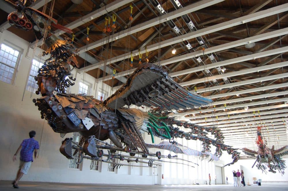 Xu Bing's &quot;Phoenix&quot; on view in the football field-size gallery of MASS MoCA's signature Building 5 last summer. (Greg Cook)