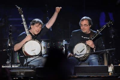 Bela Fleck, left, and Tony Trischka perform at a benefit concert celebrating Pete Seeger's 90th birthday at Madison Square Garden on Sunday, May 3, 2009 in New York.  (AP)