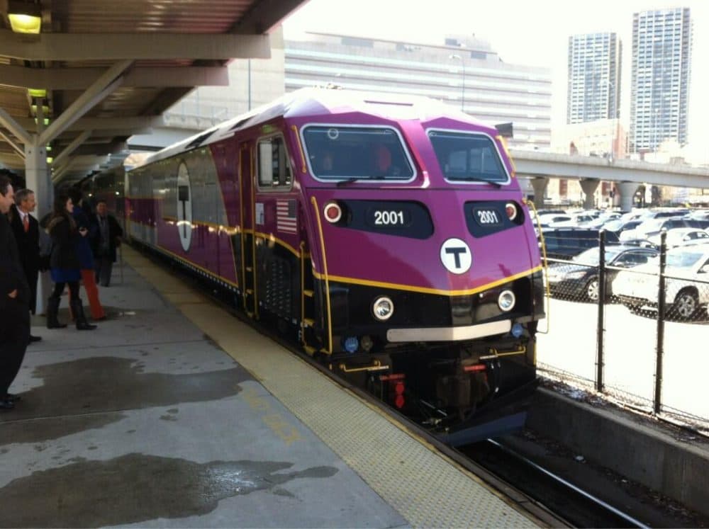 Released today, this is the first of 40 new MBTA locomotives to launch into service within the next 14 months. (Jack Lepiarz/WBUR)