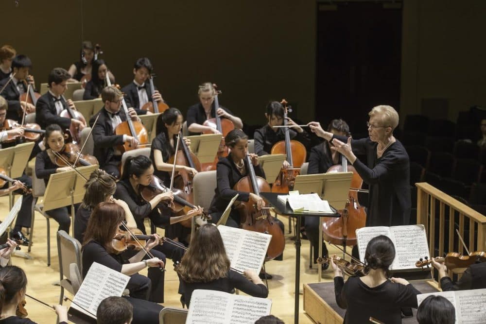 Conductor Ann Howard Jones and the Boston University College of Fine Arts dedicated their spring concert to the victims of last year's Boston Marathon bombing. (Courtesy Michael Lutch)
