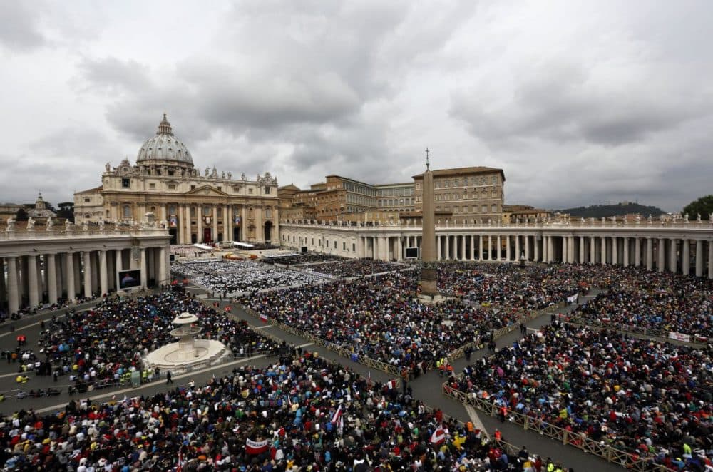 Faithful gather in St. Peter's Square at the Vatican Sunday. (Alessandra Tarantino/AP)
