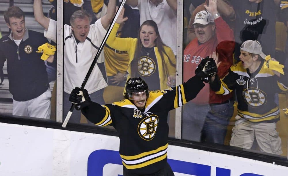 Boston Bruins left wing Loui Eriksson (21) celebrates his goal against Montreal Canadiens goalie Carey Price during the third period of Game 5. (Charles Krupa/AP)