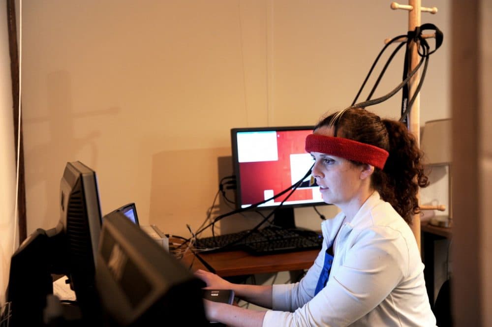 Tufts researchers working with the headband. (Courtesy Tufts Human-Computer Interaction Lab)