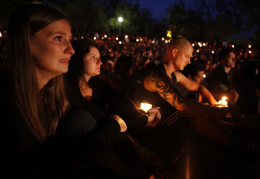 Students gather on the UC Santa Barbara campus for a candlelight vigil for those affected by the mass killing in Isla Vista on May 24, 2014 in Santa Barbara, California. A national conversation brewed around the event about whether police could have done more to keep a gun out of the hands of gunman Elliot Rodger, a mentally disturbed 22-year-old man, who fatally shot himself after the rampage. (Spencer Weiner/Getty Images)