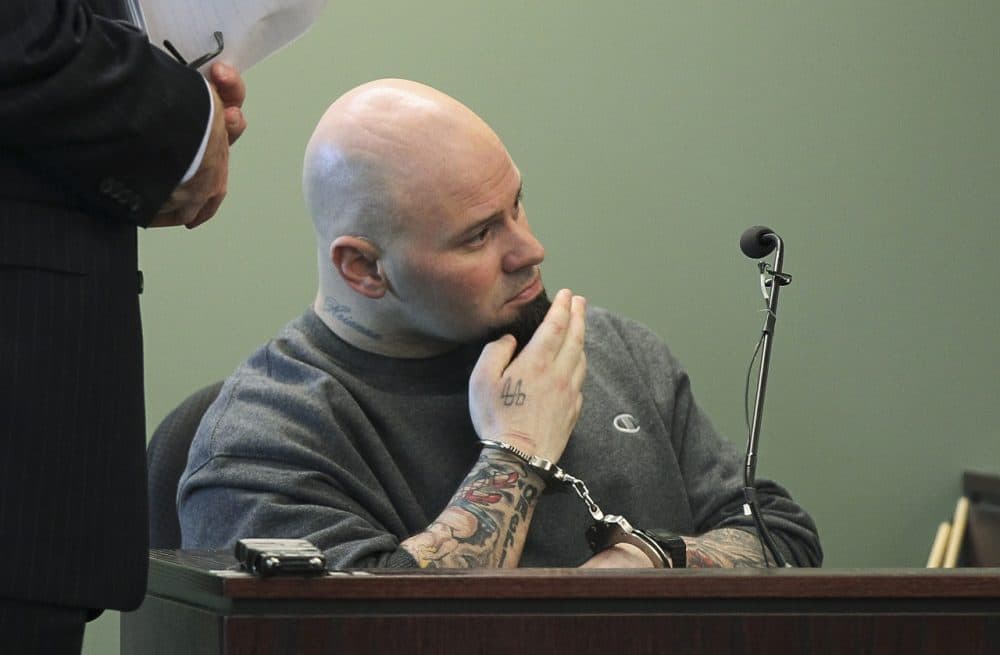 Jared Remy, son of Boston Red Sox baseball broadcaster Jerry Remy, sits in Middlesex Superior Court during a hearing. (Joanne Rathe/AP)