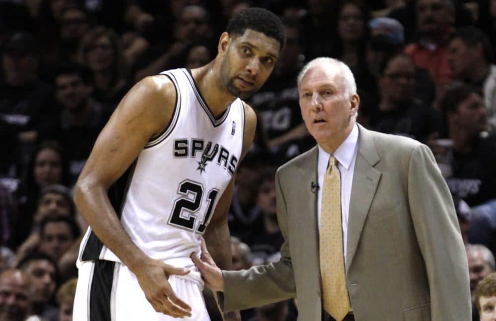 Are Spurs' coach Gregg Popovich and star Tim Duncan the best manager/superstar duo in sports since 1897? Charlie Pierce has received a call from the grave that suggests...maybe not. (Chris Covatta/Getty Images)