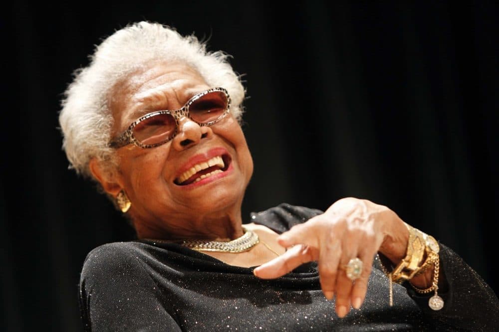 Maya Angelou answers questions at her portrait unveiling at the Smithsonian's National Portrait Gallery on Saturday, April 5, 2014 in Washington, DC.  She passed away on May 28, 2014 at age 86. (AP)