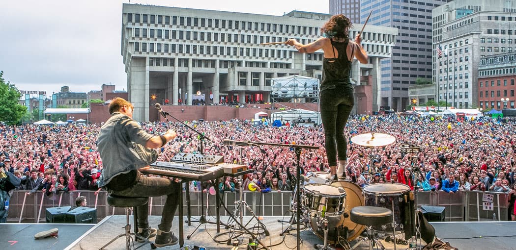 Matt and Kim perform at Boston Calling in May 2013. (Mike Diskin)